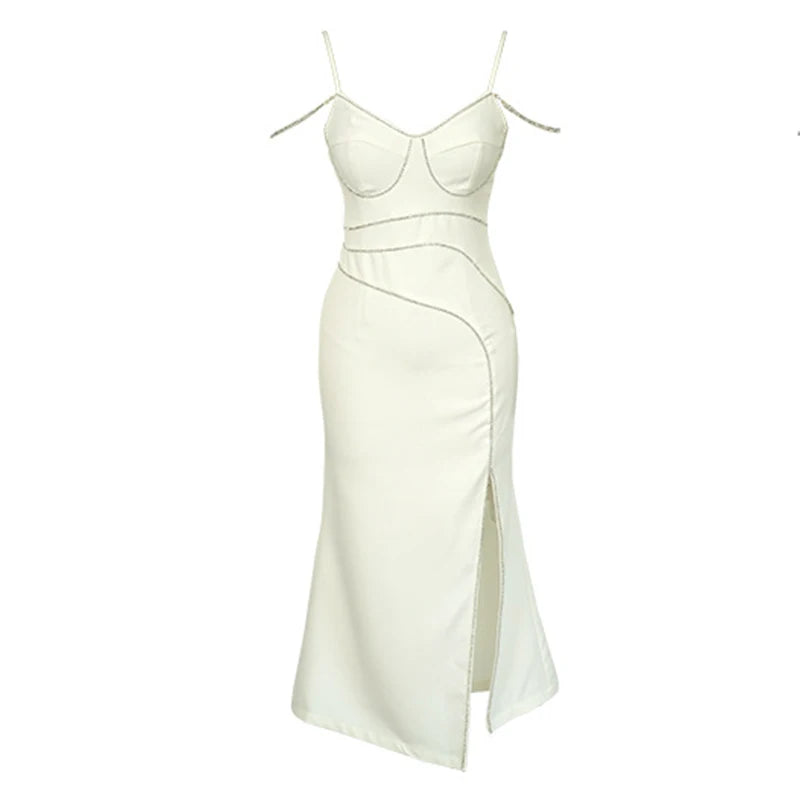 VESTIDO LARGO CON TIRANTES DE CADENA