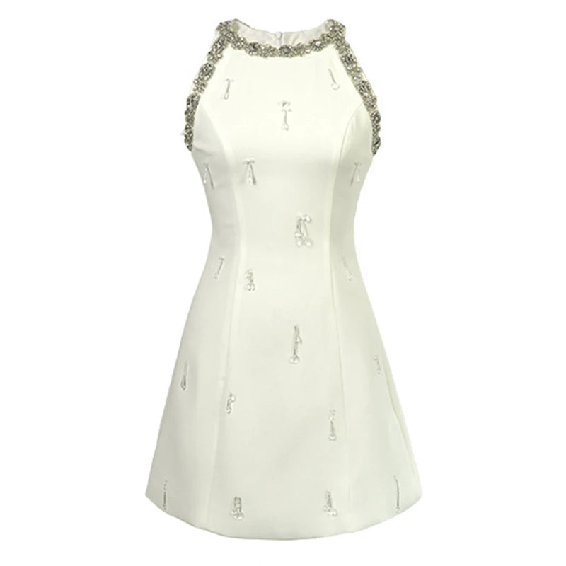 VESTIDO CORTO HALTER CON APLICACIONES