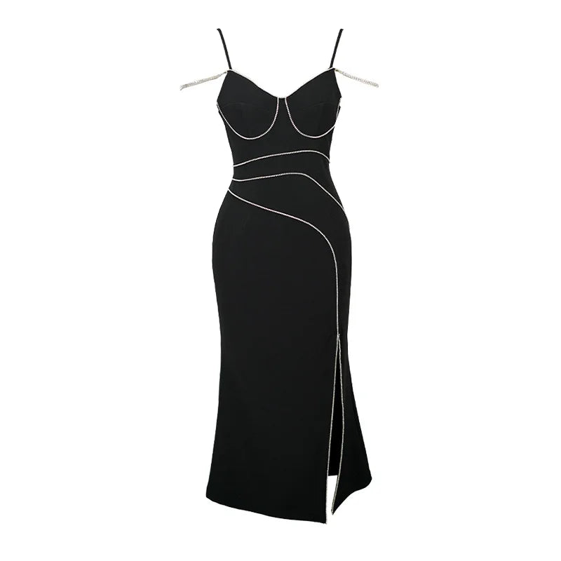VESTIDO LARGO CON TIRANTES DE CADENA