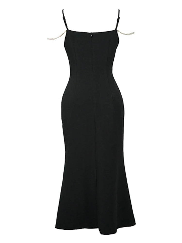 VESTIDO LARGO CON TIRANTES DE CADENA
