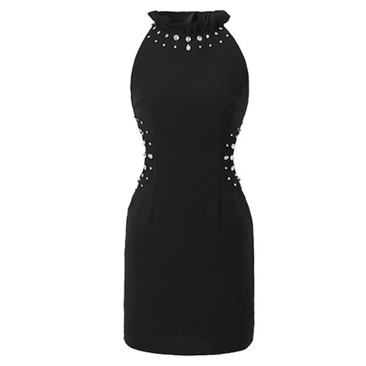 VESTIDO MINI CON PEDRERÍA Y ESPALDA DESCUBIERTA