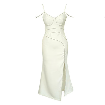 VESTIDO LARGO CON TIRANTES DE CADENA