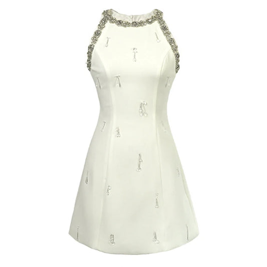 VESTIDO CORTO HALTER CON APLICACIONES