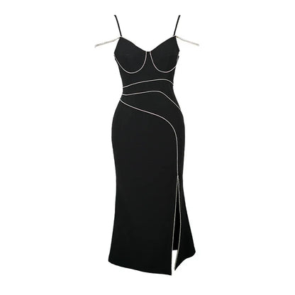 VESTIDO LARGO CON TIRANTES DE CADENA