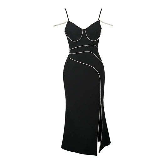 VESTIDO LARGO CON TIRANTES DE CADENA