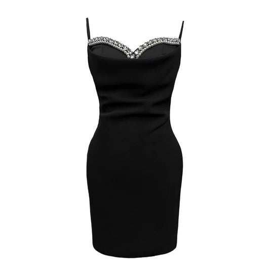VESTIDO MINI CON ESCOTE DE PEDRERÍA